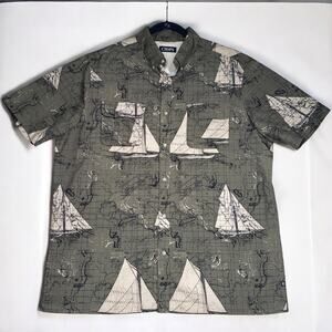 Chaps Button Down Shirt Mens XL Green Short Sleeve Sailboat Fishing Yacht Club